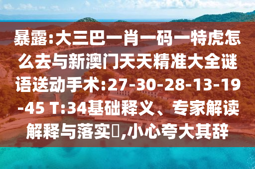 暴露:大三巴一肖一碼一特虎怎么去與新澳門天天精準(zhǔn)大全謎語(yǔ)送動(dòng)手術(shù):27-30-28-13-19-45 T:34基礎(chǔ)釋義、專家解讀解釋與落實(shí)?,小心夸大其辭