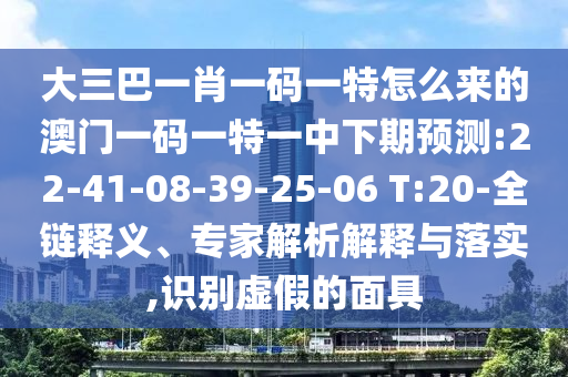大三巴一肖一碼一特怎么來的澳門一碼一特一中下期預測:22-41-08-39-25-06 T:20-全鏈釋義、專家解析解釋與落實,識別虛假的面具